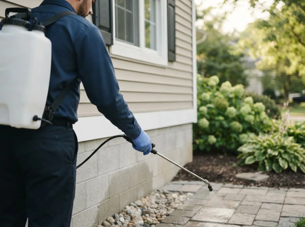 Pest control technician inspecting a home in Clarkesville, GA